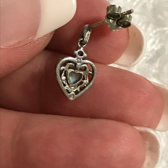 Sterling Opal and Diamond Dangle Earrings - Picture 4 of 5